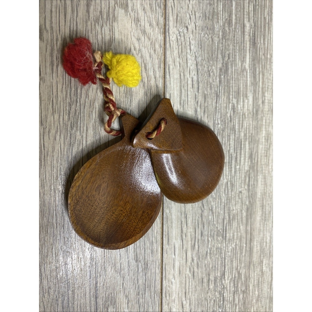Vintage‎ Brown Wooden Castanets Musical Instrument  3"
